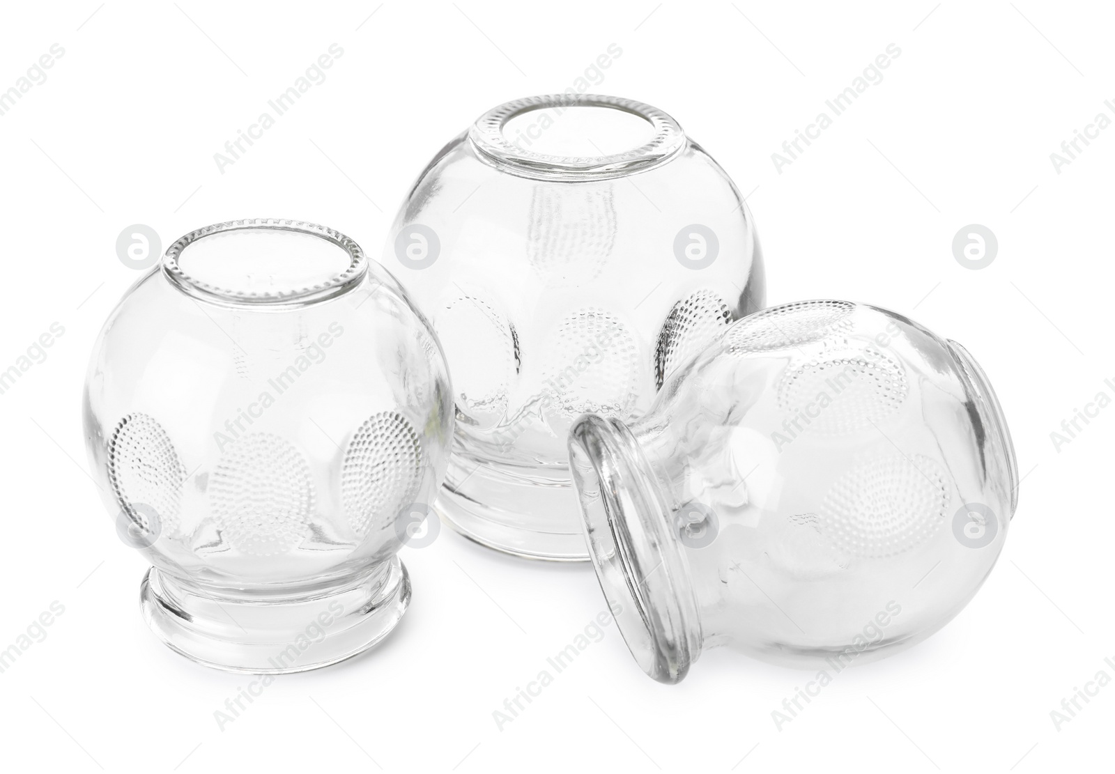 Photo of Glass cups isolated on white. Cupping therapy