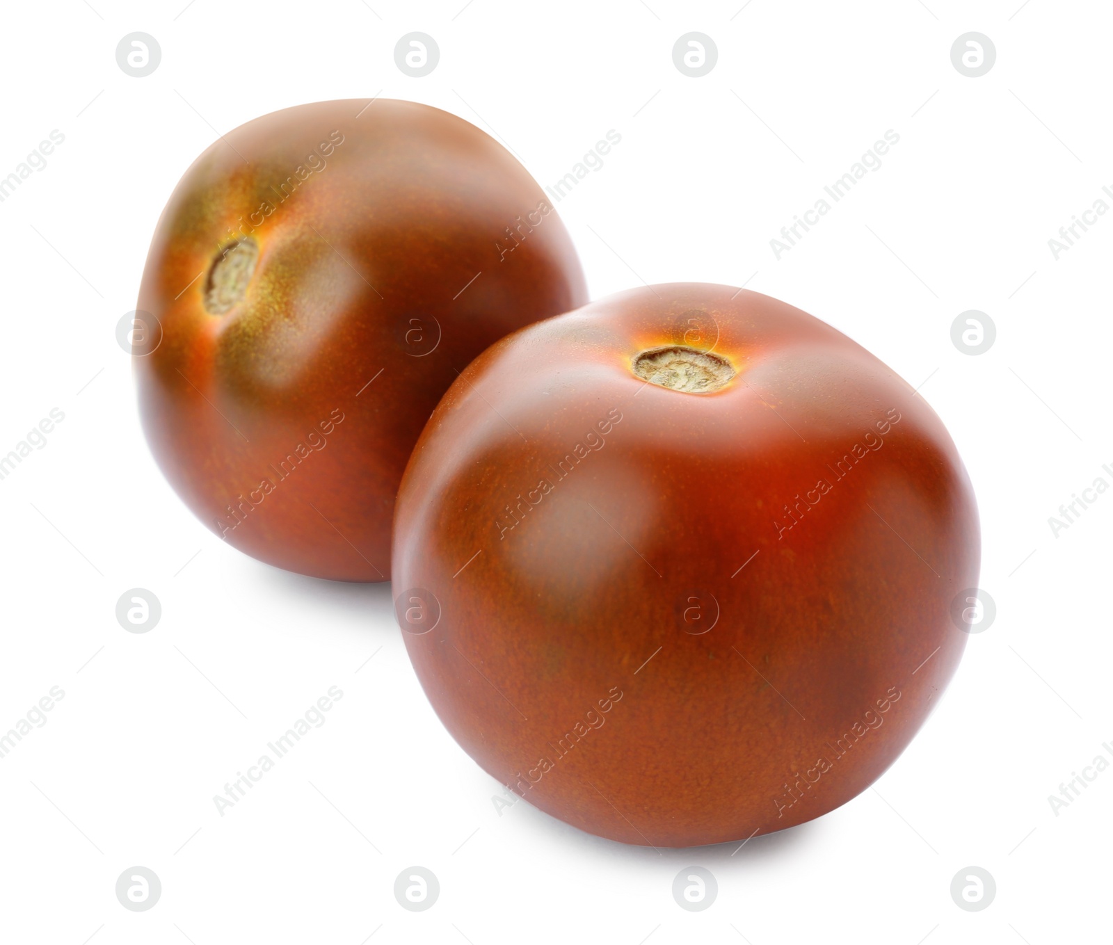 Photo of Fresh ripe brown tomatoes on white background
