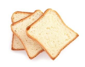 Photo of Fresh wheat bread on white background, top view