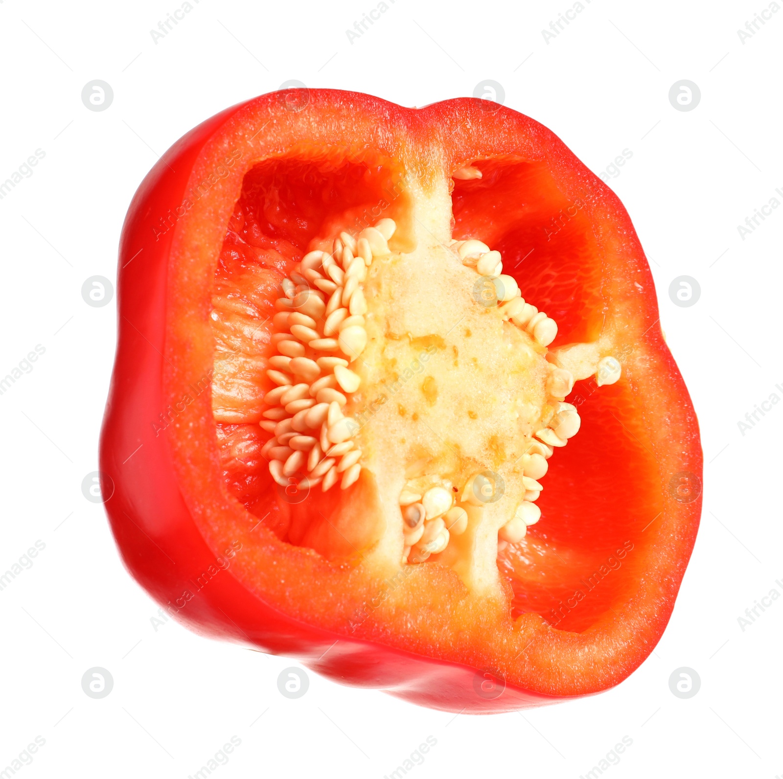 Photo of Slice of ripe red bell pepper on white background