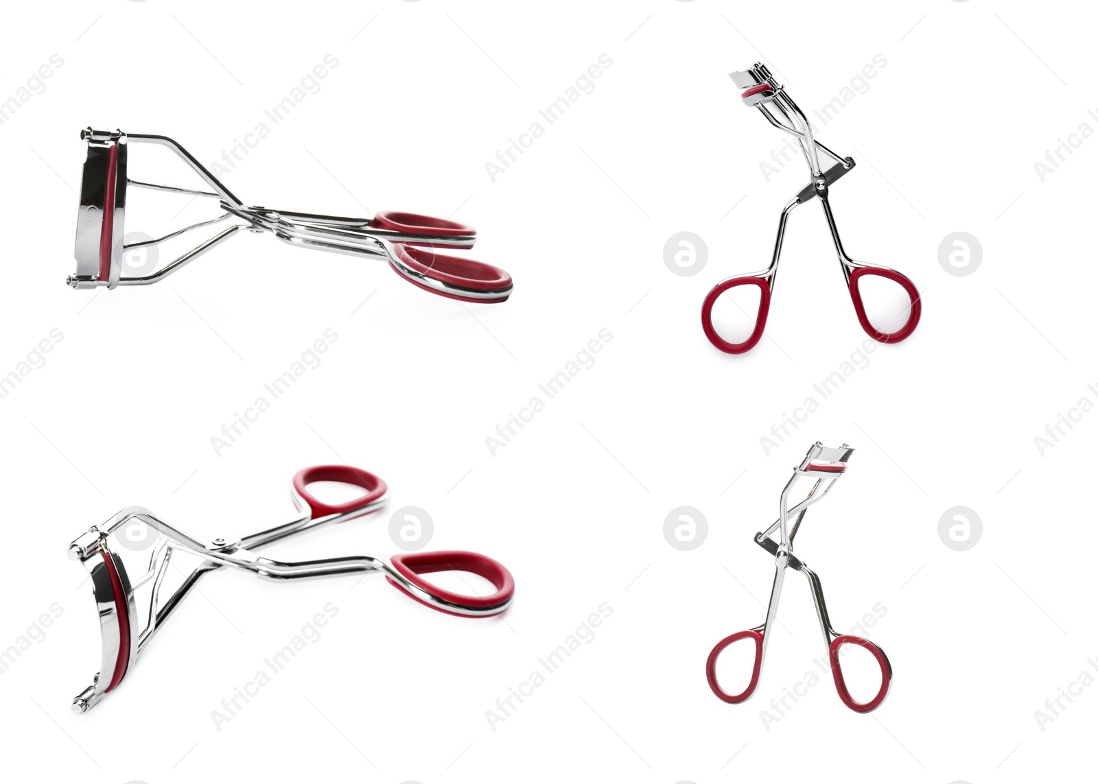 Image of Set with eyelash curlers on white background 