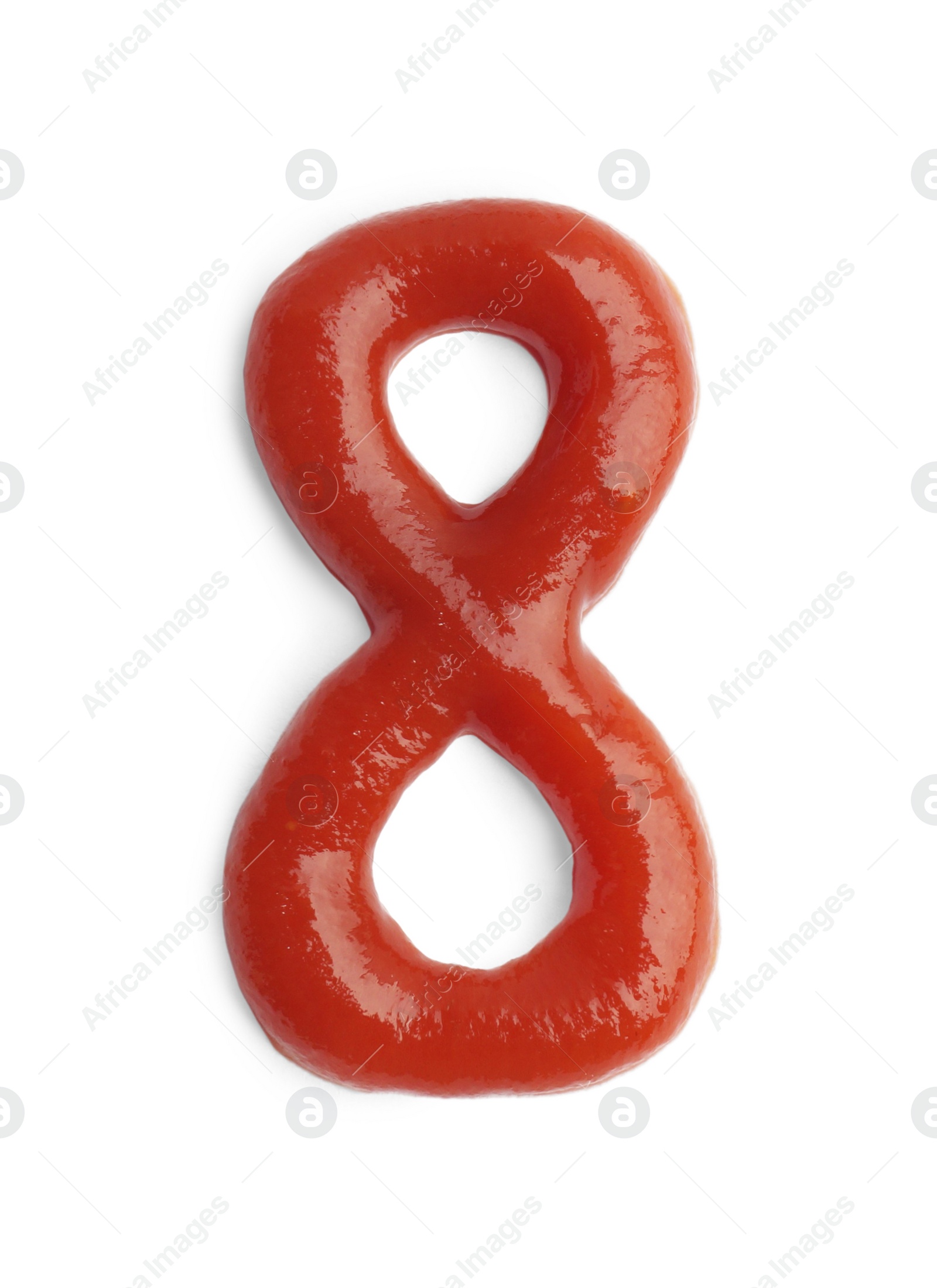 Photo of Number eight written by ketchup on white background