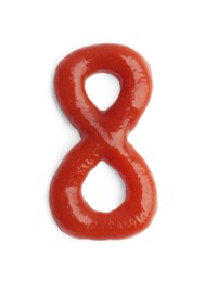 Photo of Number eight written by ketchup on white background