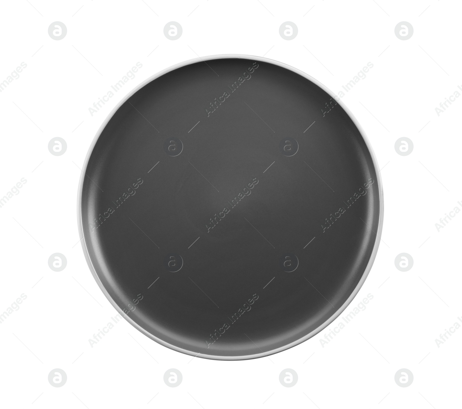 Photo of New empty dark plate isolated on white, top view