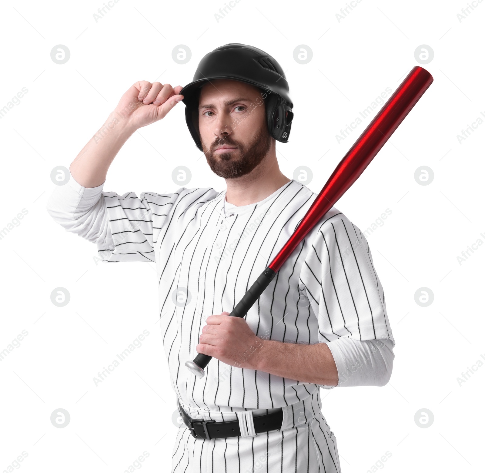 Photo of Baseball player with bat on white background