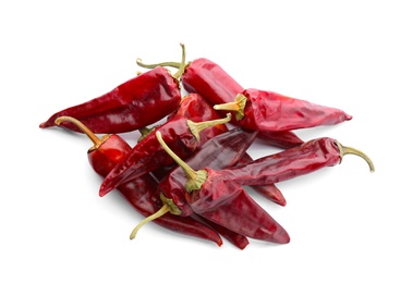 Photo of Dry chili peppers on white background