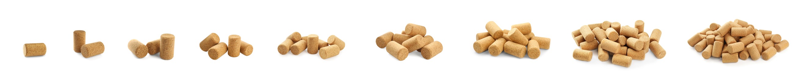 Image of Set with wine corks on white background. Banner design