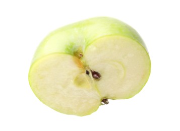 Photo of Half of ripe green apple on white background