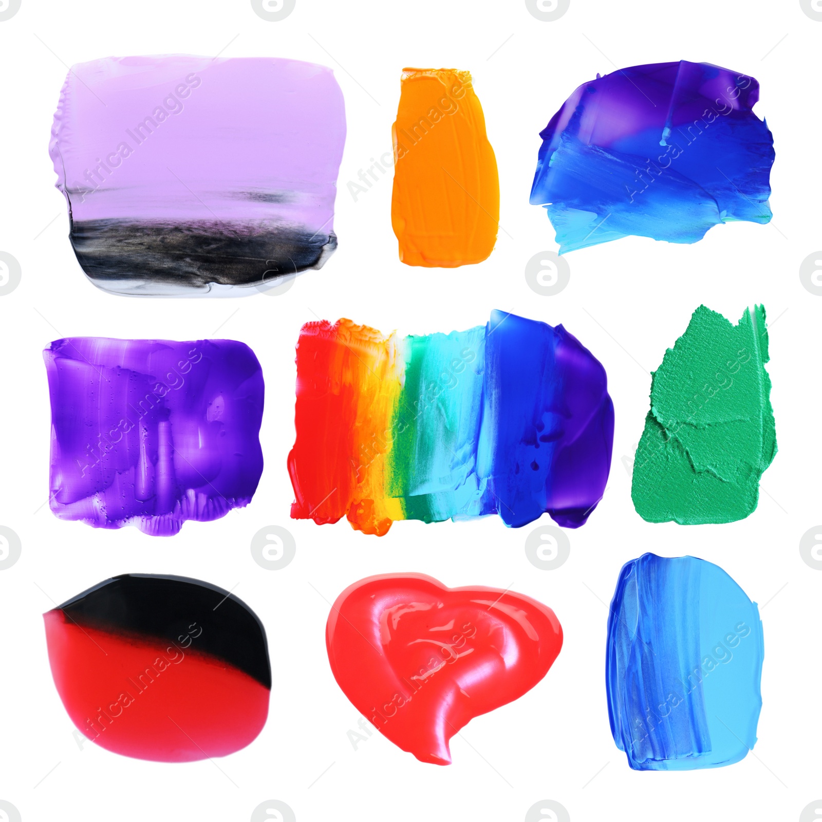 Image of Paint samples of different colors isolated on white, set