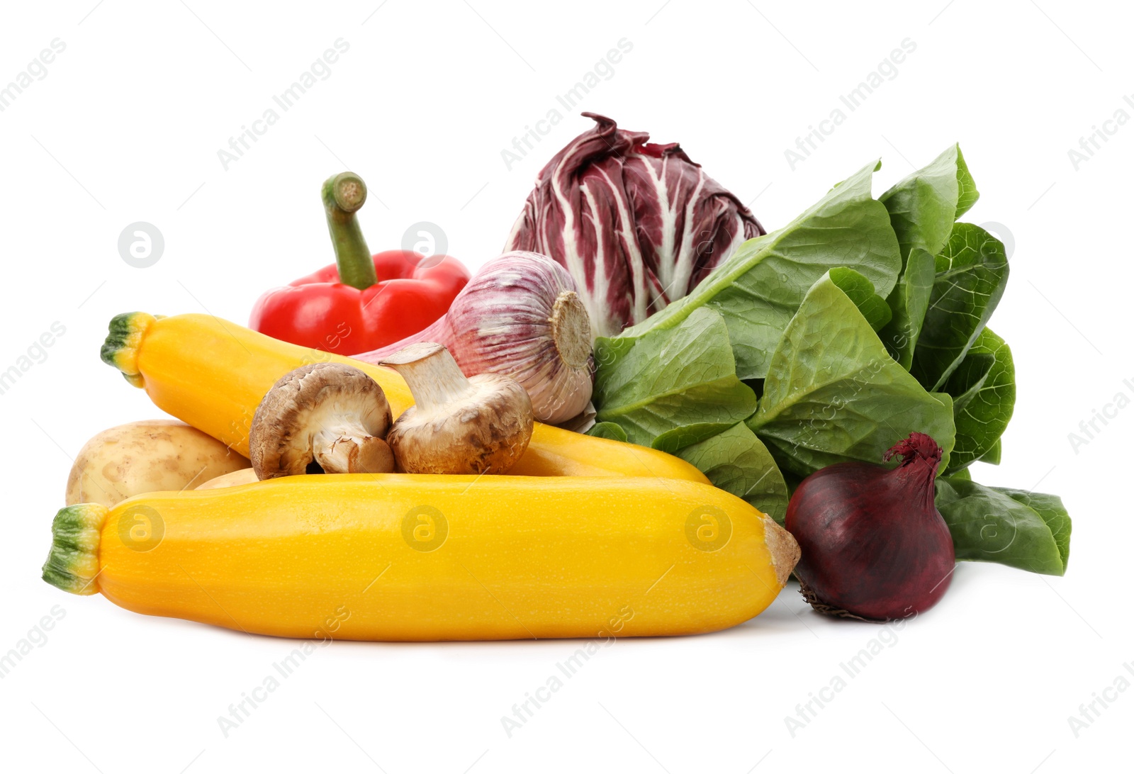 Photo of Different fresh ripe vegetables isolated on white