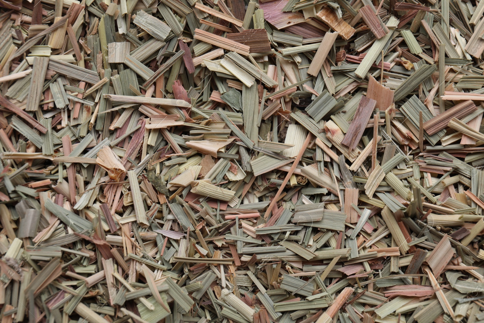 Photo of Aromatic dried lemongrass as background, top view