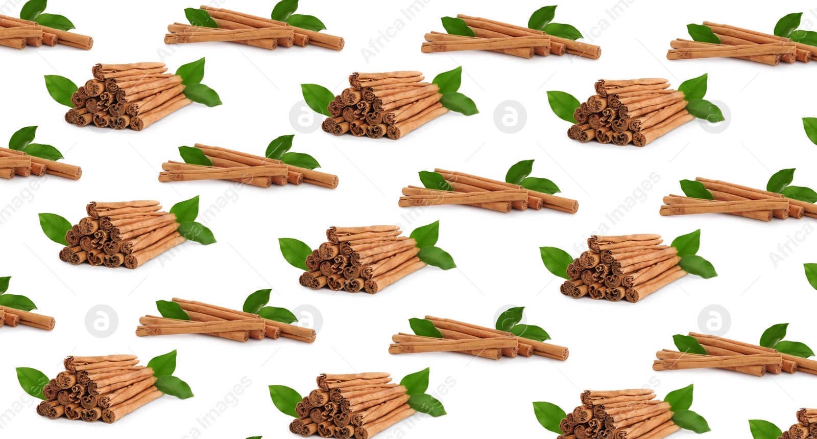 Image of Set with aromatic cinnamon sticks on white background, banner design