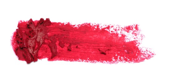 Photo of Smear of red lipstick on white background, top view