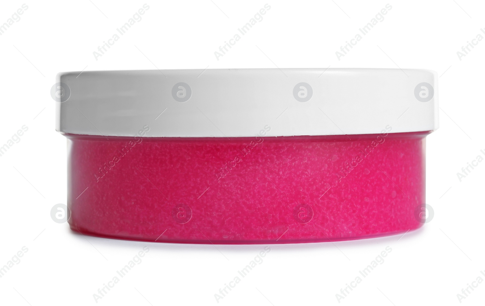 Photo of Container with natural scrub on white background