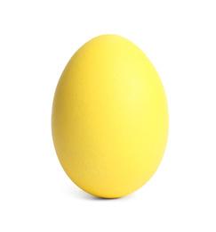 Photo of Yellow egg isolated on white. Easter symbol