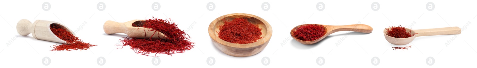 Image of Dried red saffron isolated on white, set