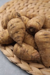 Photo of Tubers of turnip rooted chervil on table, closeup