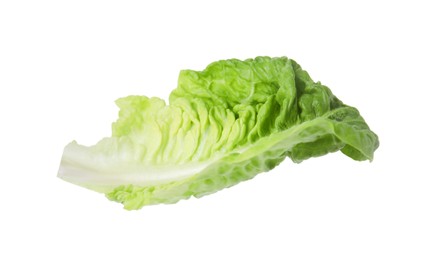 Photo of Fresh leaf of green romaine lettuce isolated on white