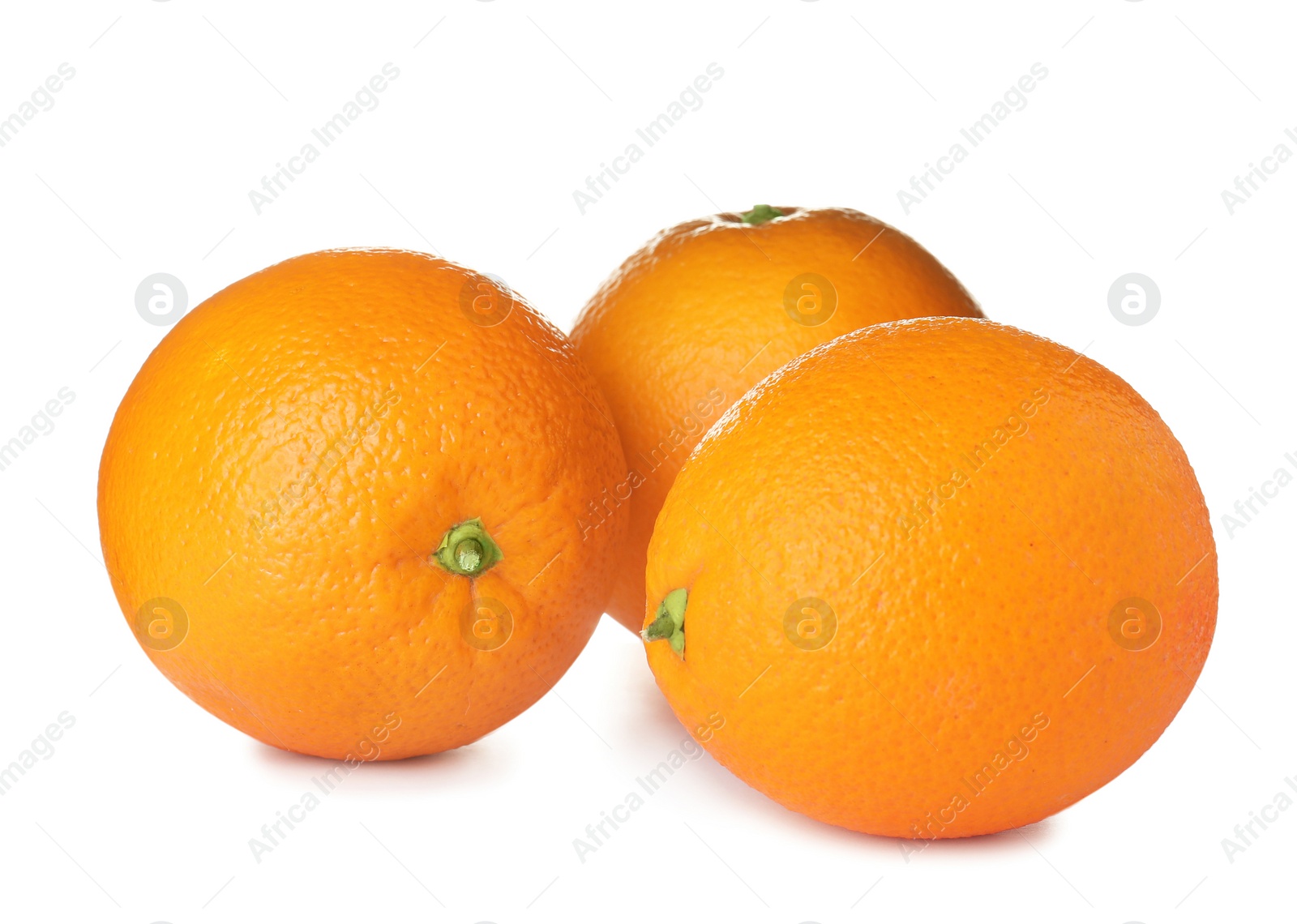 Photo of Fresh ripe oranges isolated on white. Citrus fruit