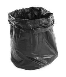 Photo of Black plastic garbage bag isolated on white