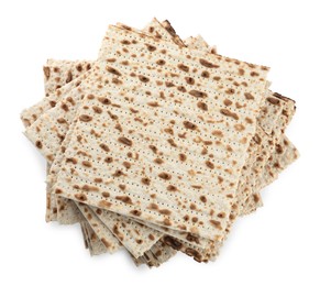 Passover matzos isolated on white, top view. Pesach celebration