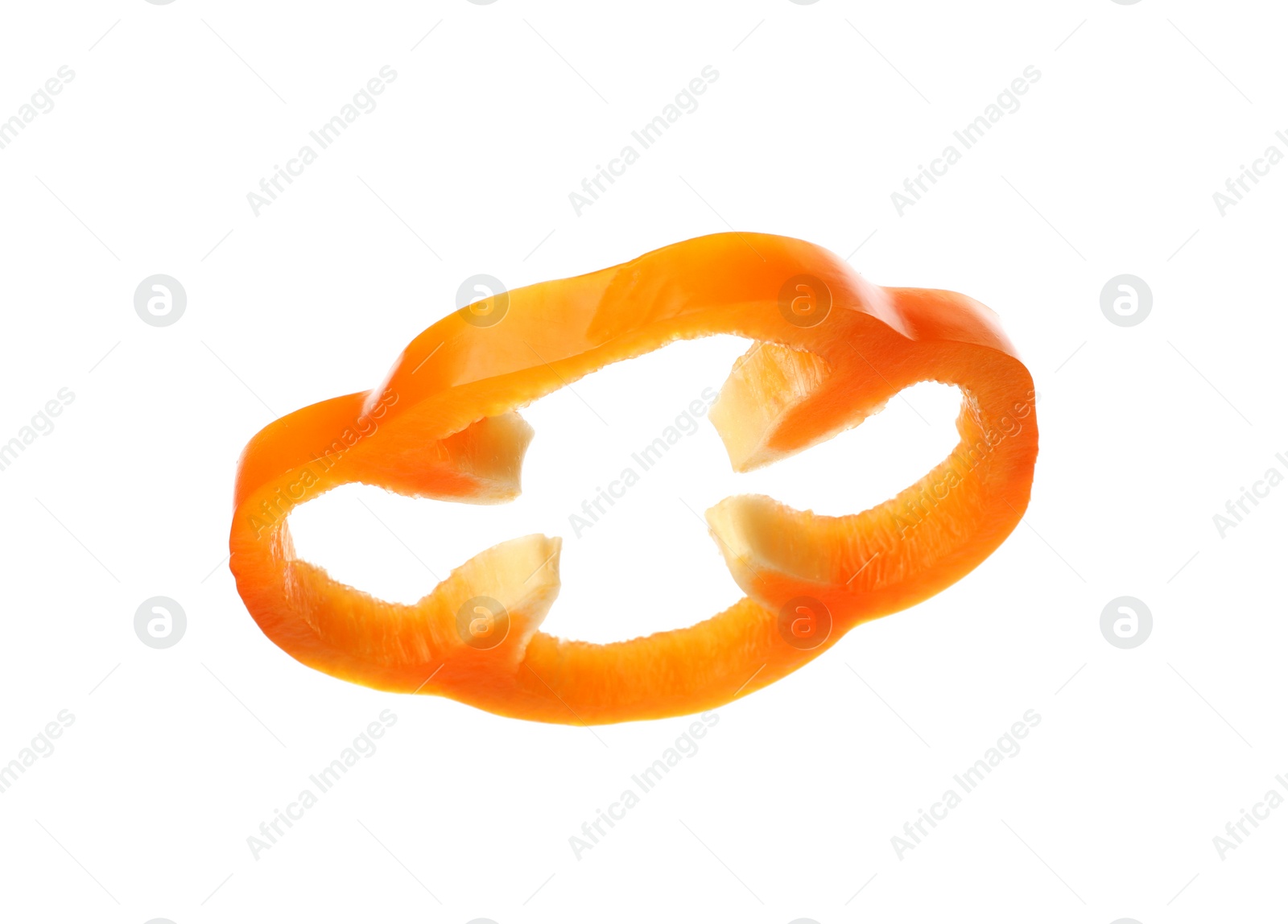 Photo of Slice of ripe bell pepper on white background