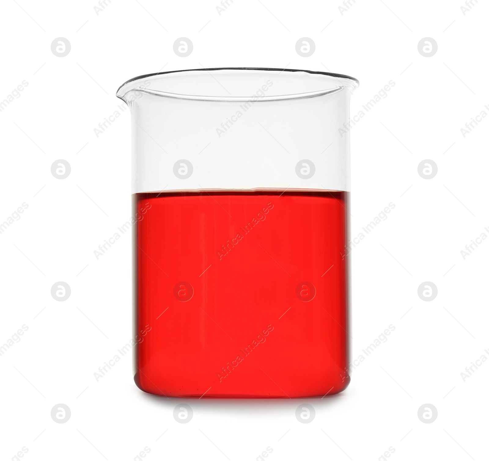 Photo of Chemistry beaker with color liquid isolated on white