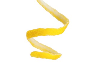 Photo of Fresh peel of lemon isolated on white. Citrus zest