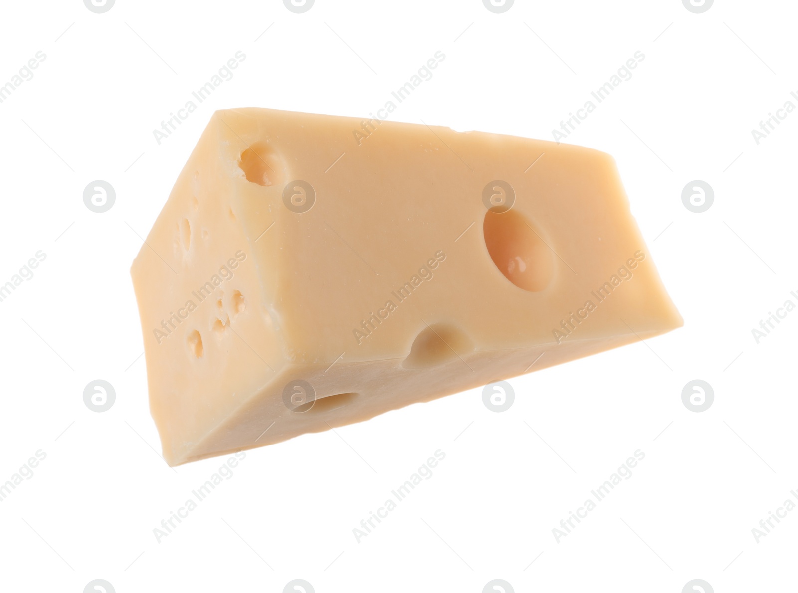 Photo of Piece of tasty cheese isolated on white