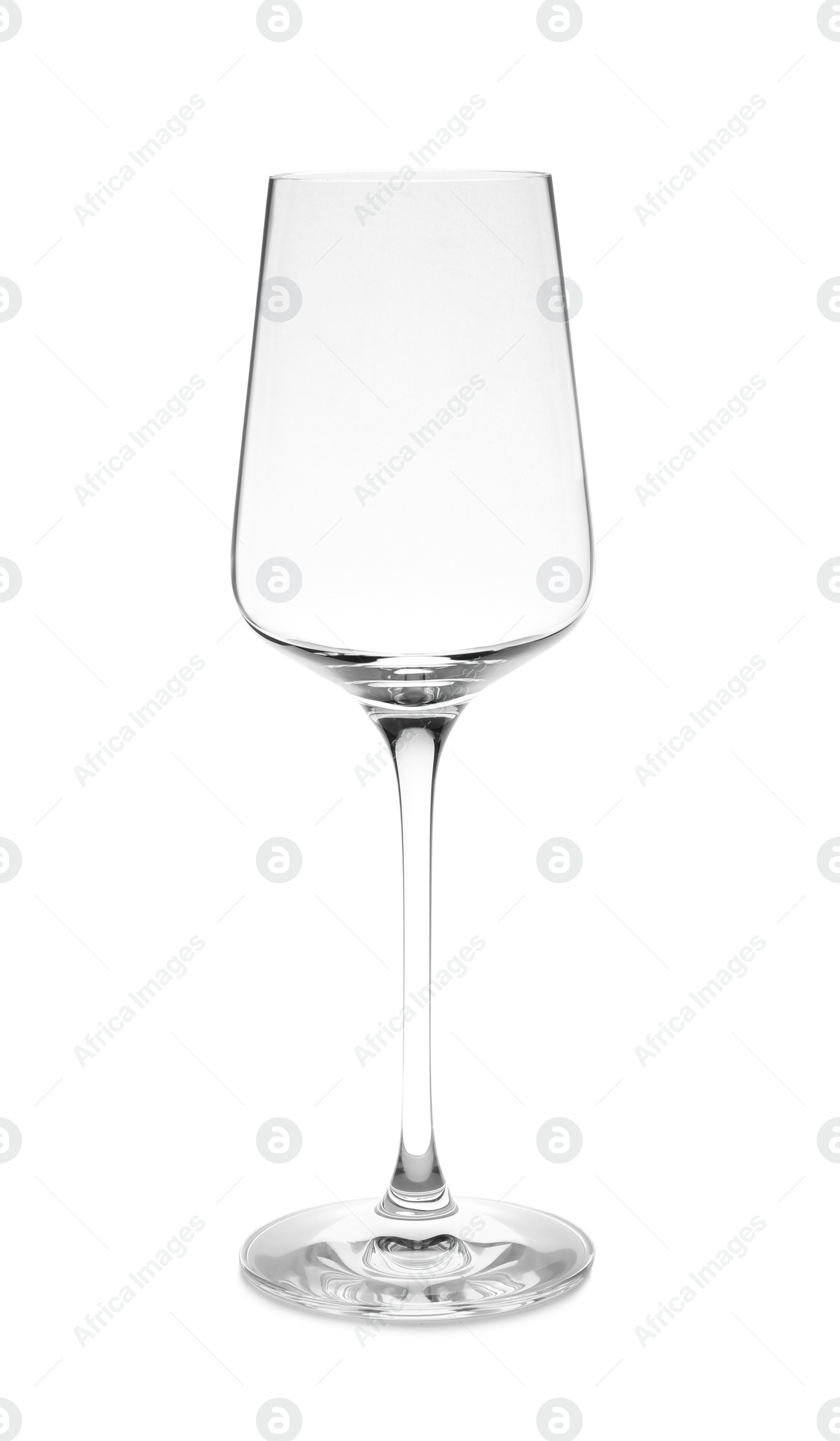 Photo of Empty clear wine glass on white background