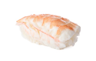 Delicious nigiri sushi with shrimp isolated on white