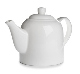 Photo of Porcelain teapot with handle isolated on white