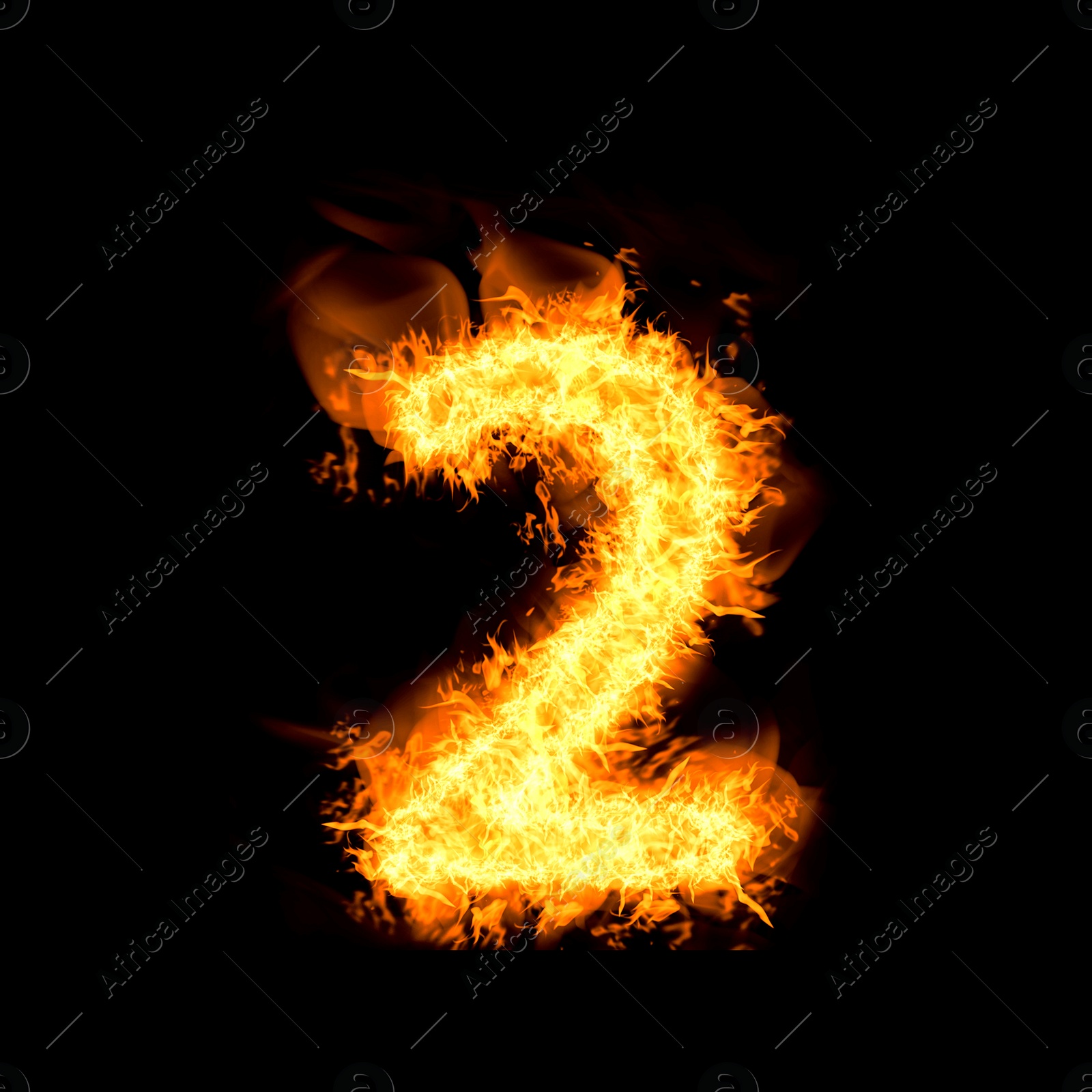 Image of Flaming 2 on black background. Stylized number design