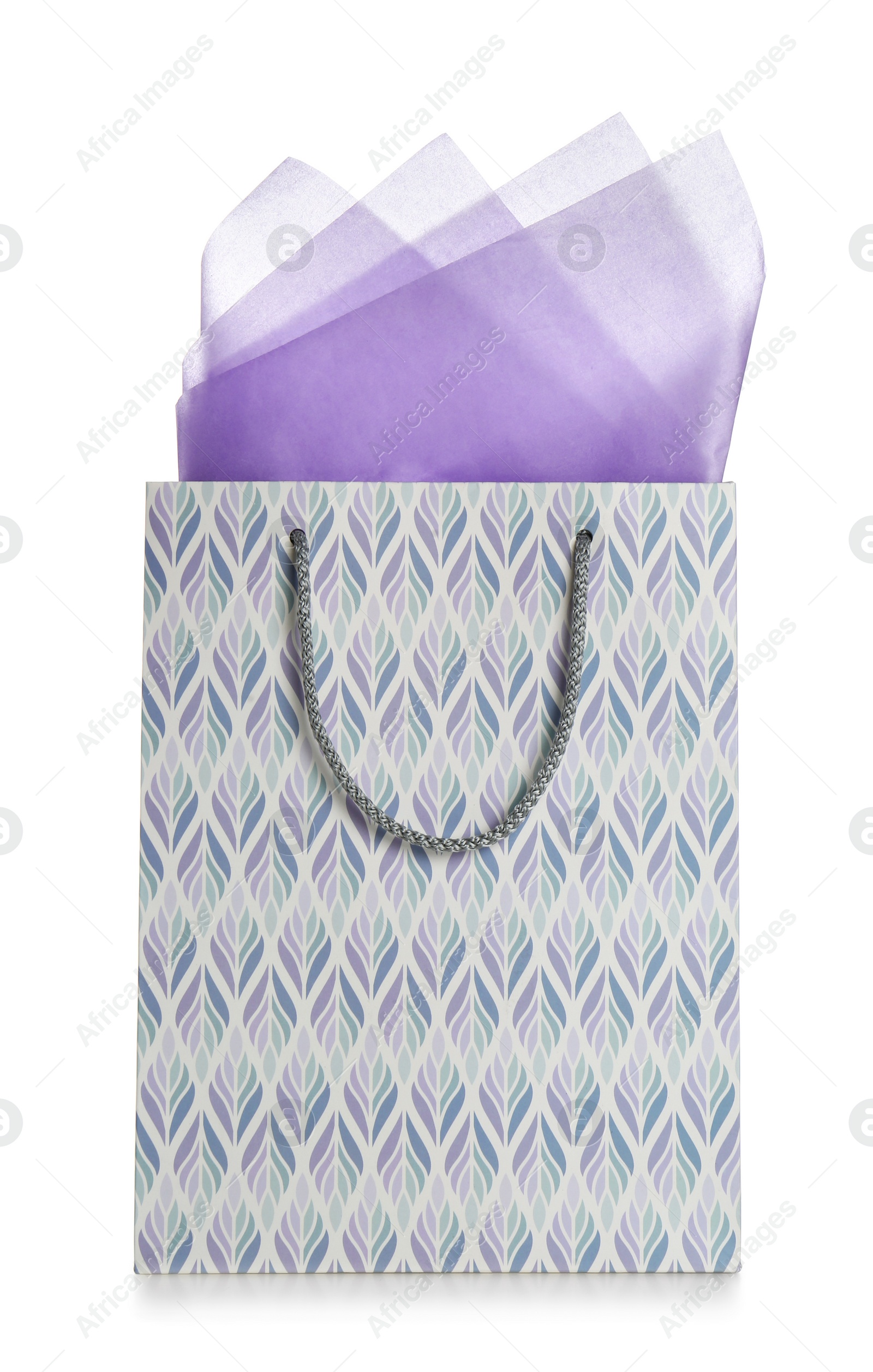 Photo of Gift bag with paper on white background