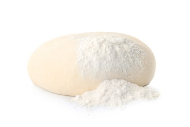 Fresh raw dough on white background