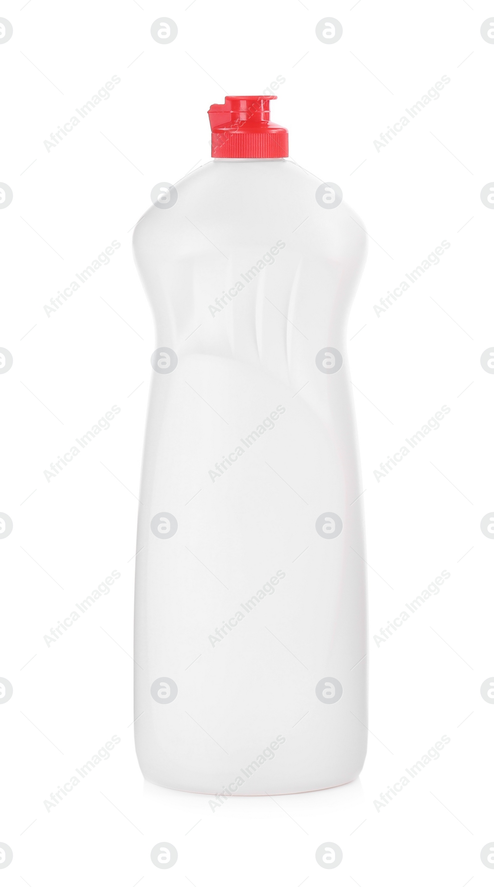 Photo of Bottle of detergent isolated on white. Cleaning supply