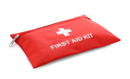 Photo of Red first aid kit isolated on white