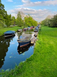 Beautiful view of canal with different boats