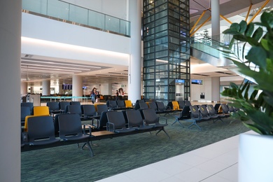 ISTANBUL, TURKEY - AUGUST 13, 2019: Waiting area in new airport terminal