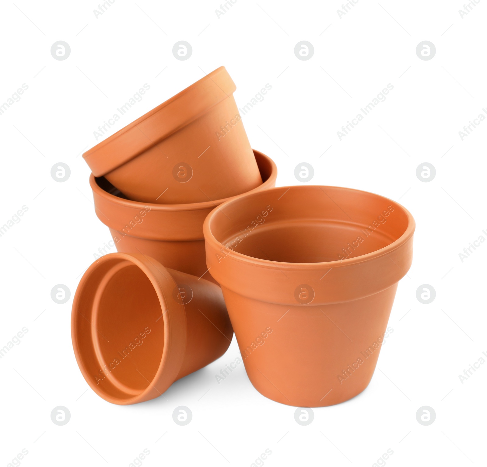 Photo of Empty clay flower pots isolated on white