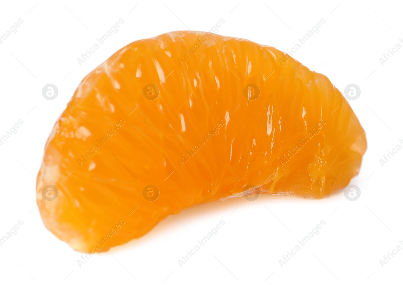 Photo of Piece of peeled fresh ripe tangerine isolated on white