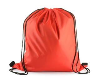 One red drawstring bag isolated on white