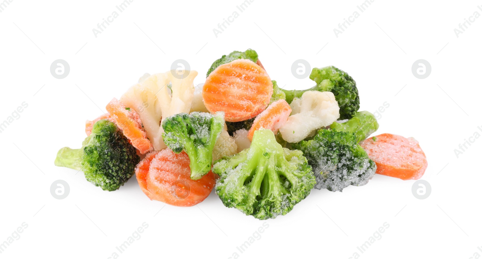 Photo of Mix of different frozen vegetables isolated on white