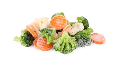 Mix of different frozen vegetables isolated on white