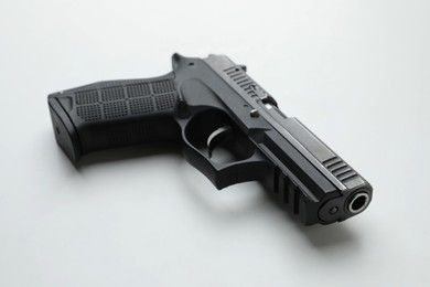 Photo of Semi-automatic pistol on white background. Standard handgun