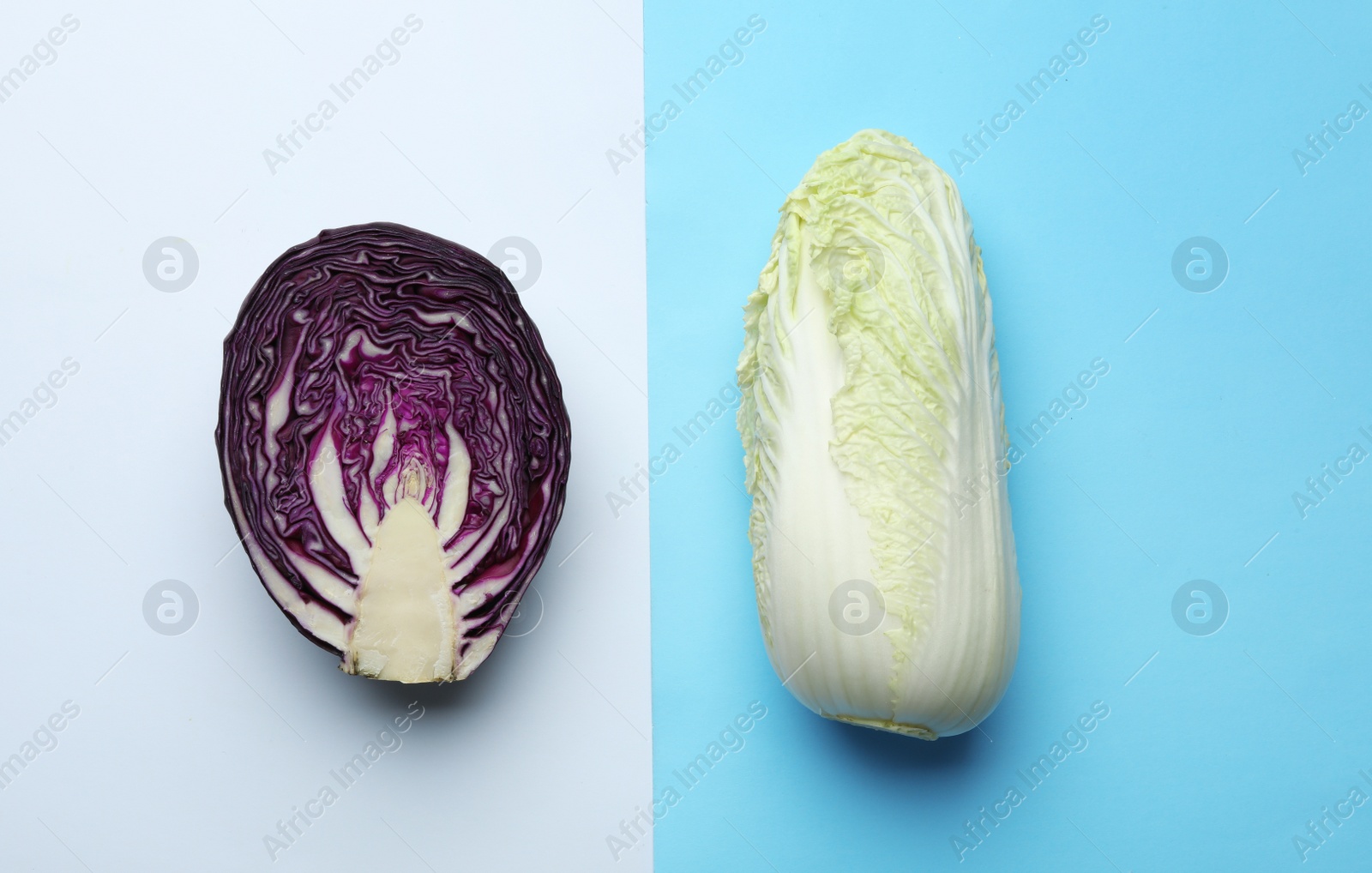 Photo of Flat lay composition with fresh ripe vegetables on color background