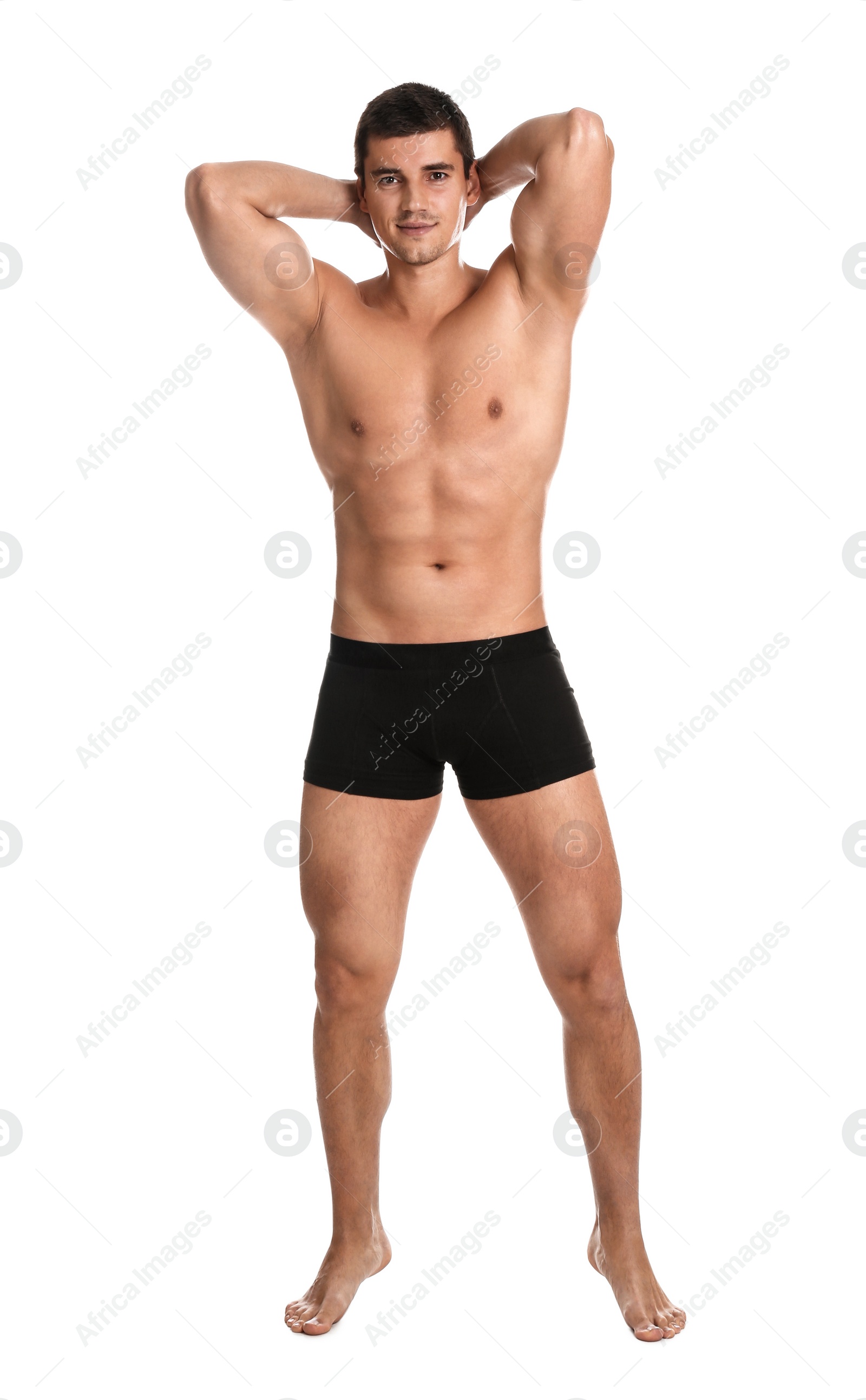 Photo of Man with sexy body on white background