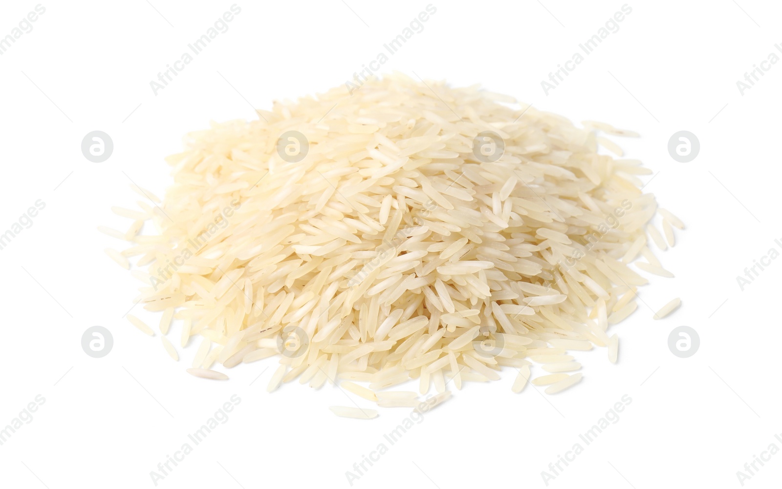 Photo of Pile of raw rice isolated on white