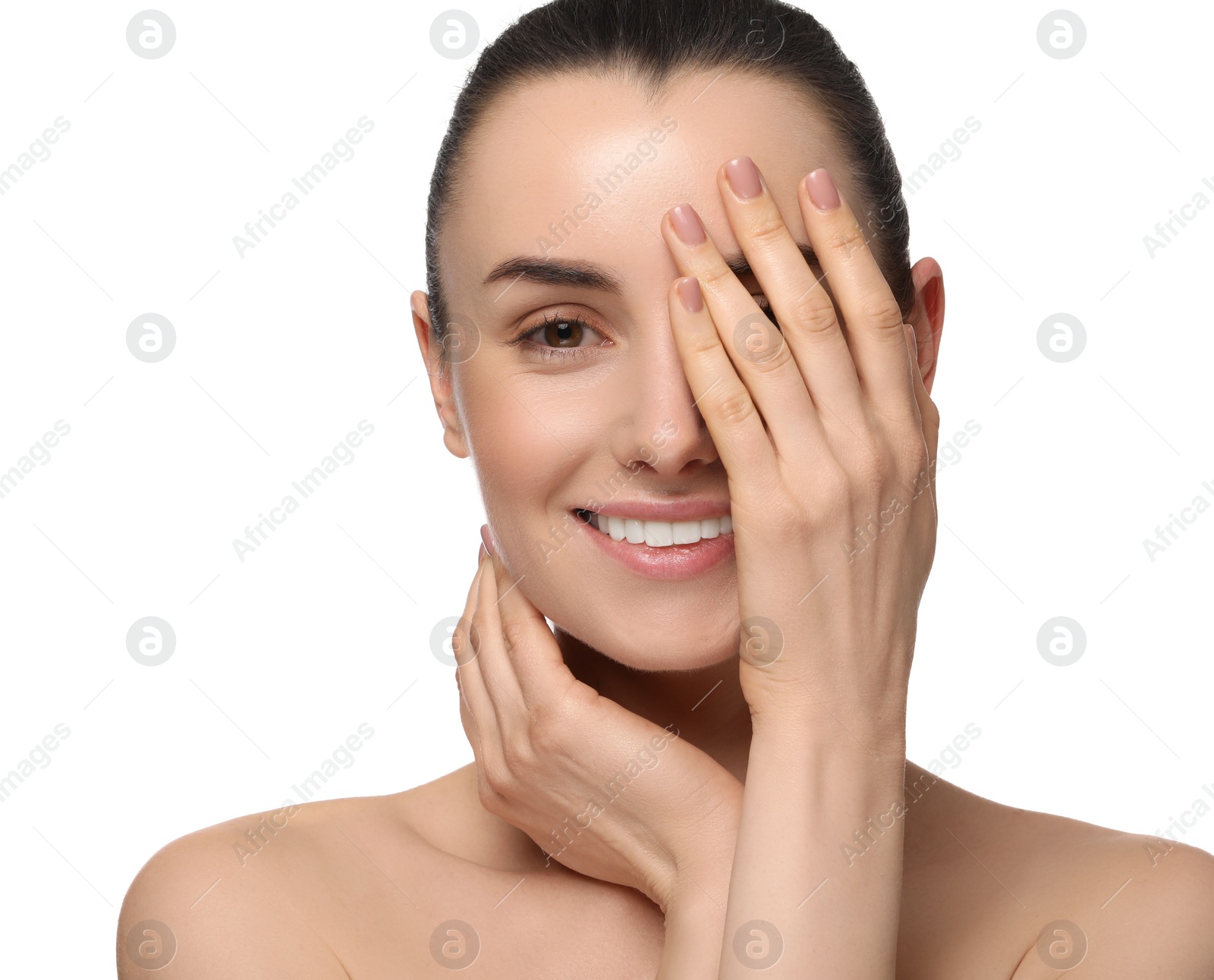 Photo of Portrait of beautiful young woman on white background