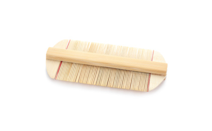 Photo of New wooden beard comb isolated on white